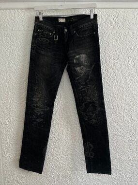 Ego Tripping Japanese Brand Ripped Grey Black Straight Leg Jeans